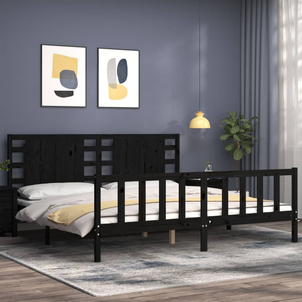 vidaXL Bed Frame without Mattress Black Super King Size Solid Wood Pine