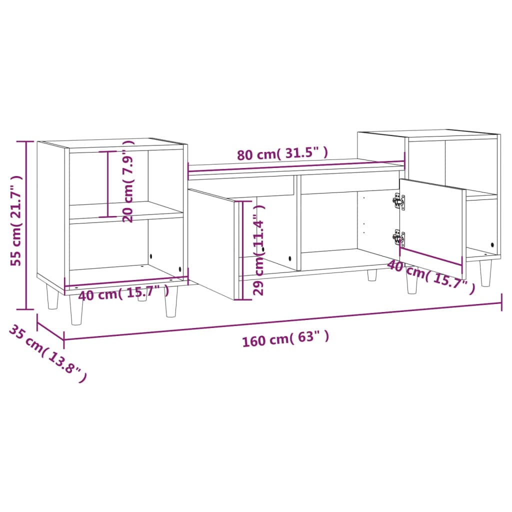 vidaXL TV Cabinet Sonoma Oak 160x35x55 cm Engineered Wood