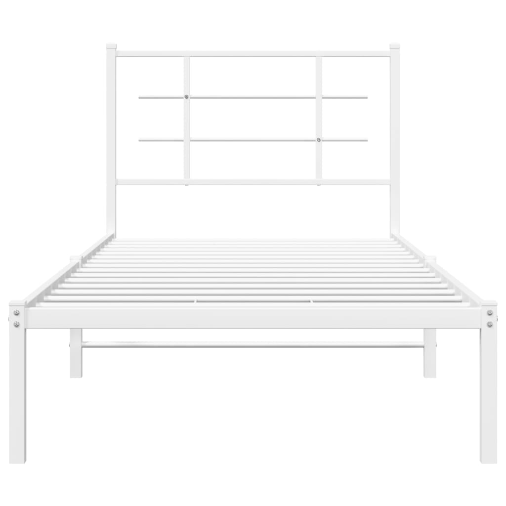 vidaXL Metal Bed Frame without Mattress with Headboard White 90x200 cm