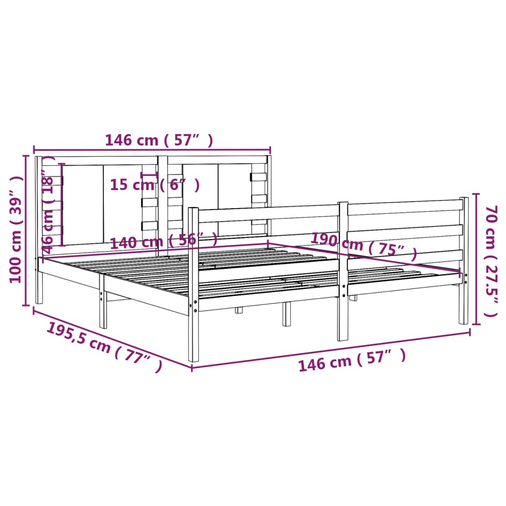 vidaXL Bed Frame without Mattress Grey 140x190 cm Solid Wood Pine