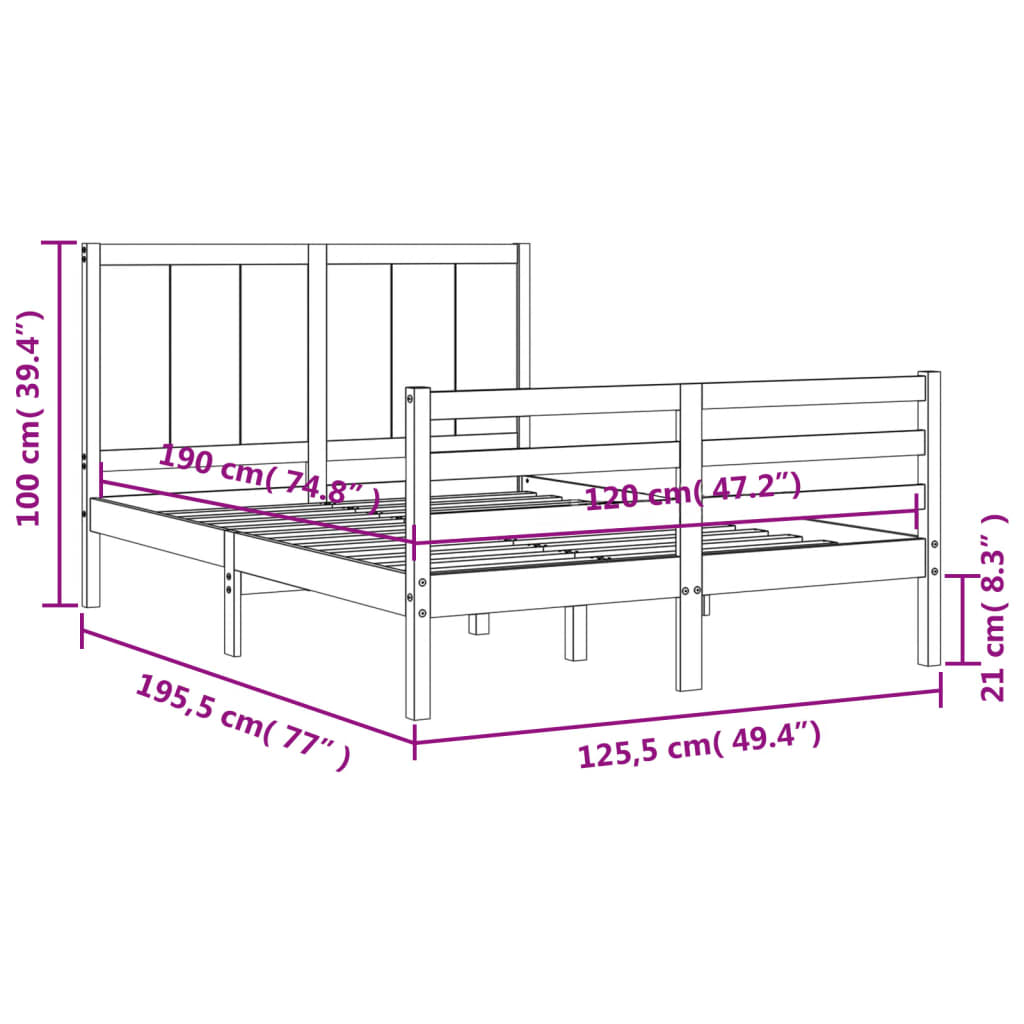 vidaXL Bed Frame without Mattress Honey Brown Small Double Solid Wood