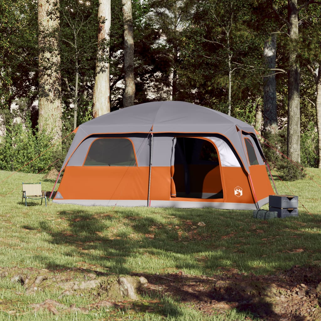 vidaXL Family Tent Cabin 10-Person Grey and Orange Waterproof