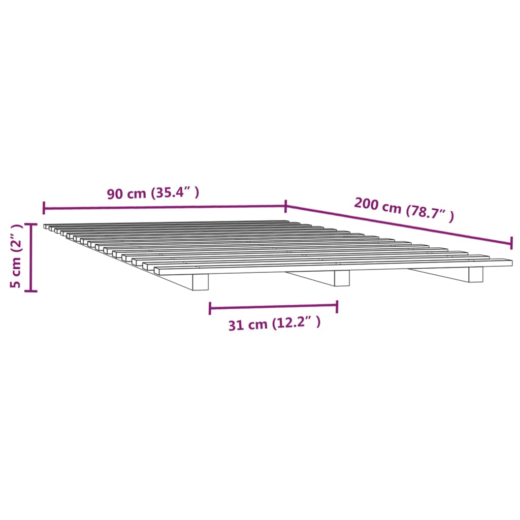 vidaXL Bed Frame without Mattress Black 90x200 cm Solid Wood Pine