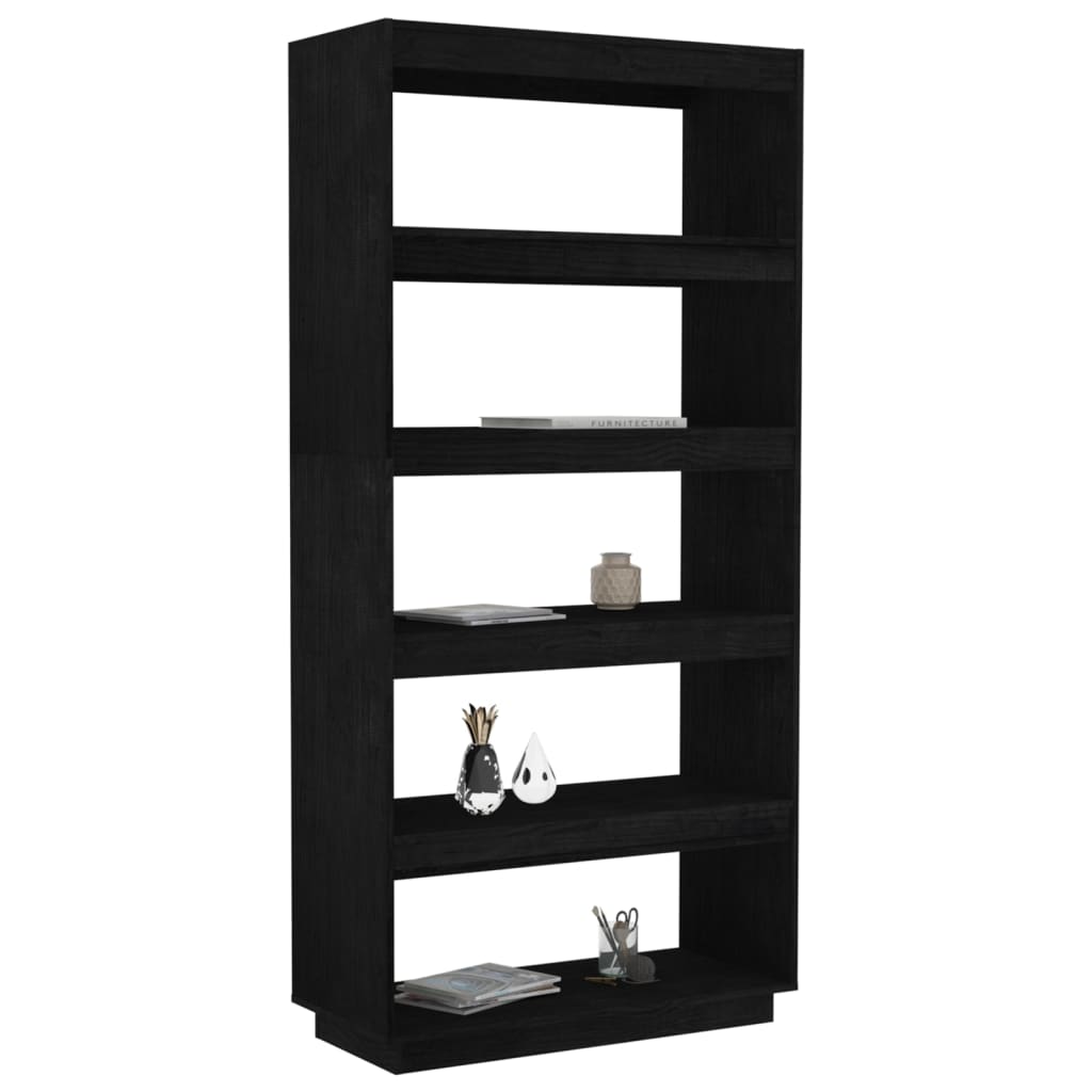 vidaXL Book Cabinet/Room Divider Black 80x35x167 cm Solid Pinewood