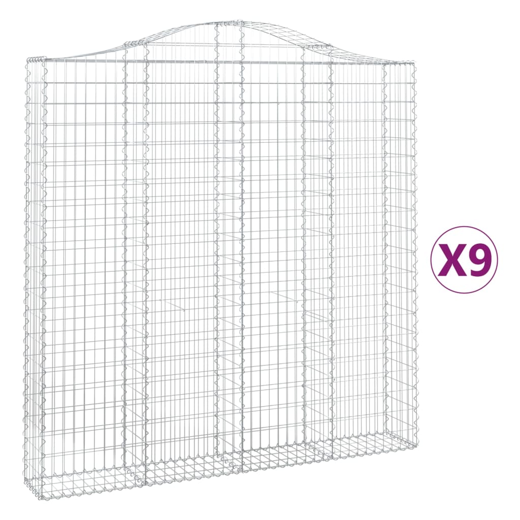 vidaXL Arched Gabion Baskets 9 pcs 200x30x200/220 cm Galvanised Iron