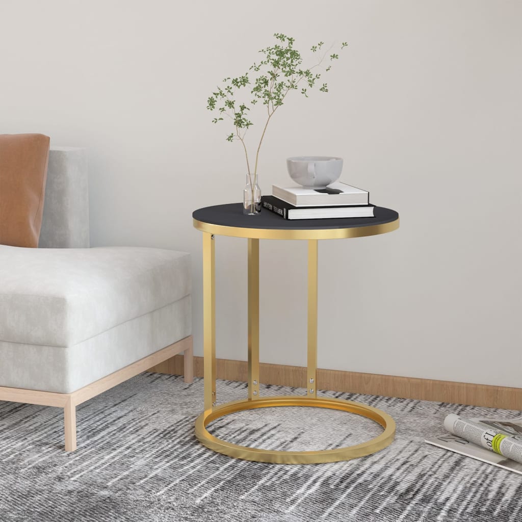 vidaXL Side Table Gold and Black 45 cm Tempered Glass