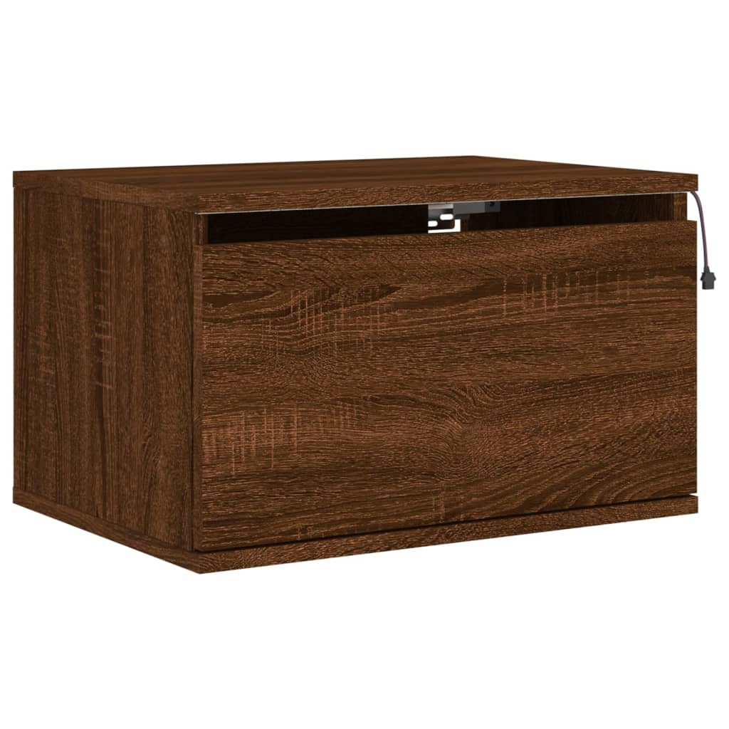 vidaXL Wall-mounted Bedside Cabinet with LED Lights Brown Oak