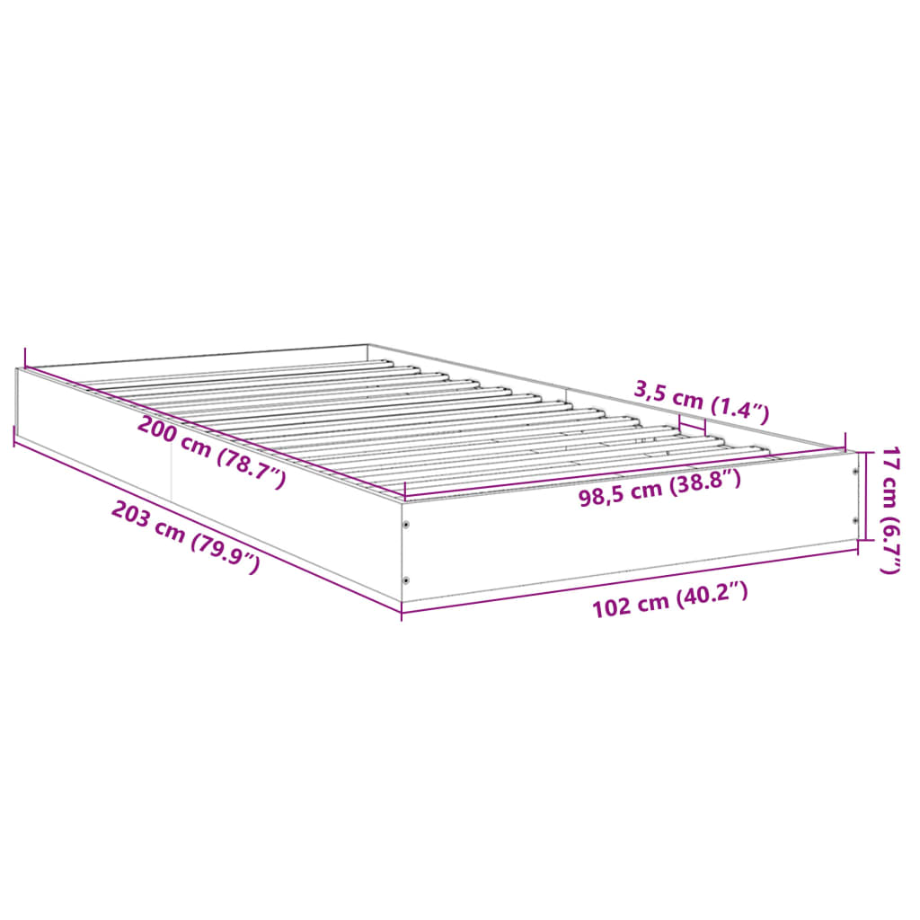 vidaXL Bed Frame without Mattress Smoked Oak 100x200 cm Engineered Wood