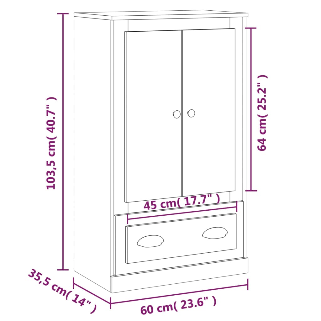 vidaXL Highboard White 60x35.5x103.5 cm Engineered Wood