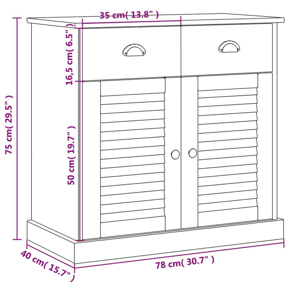 vidaXL Sideboard with Drawers VIGO 78x40x75 cm Solid Wood Pine