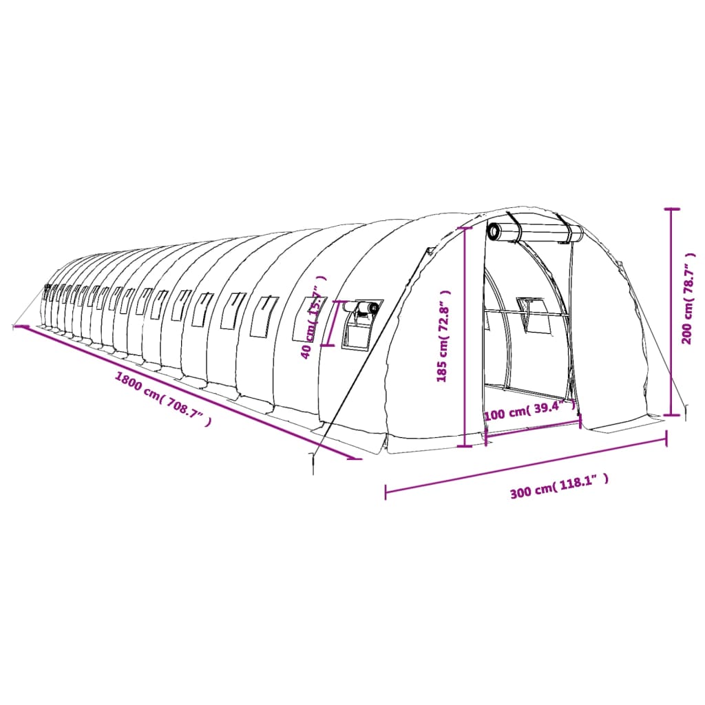 vidaXL Greenhouse with Steel Frame White 54 m² 18x3x2 m