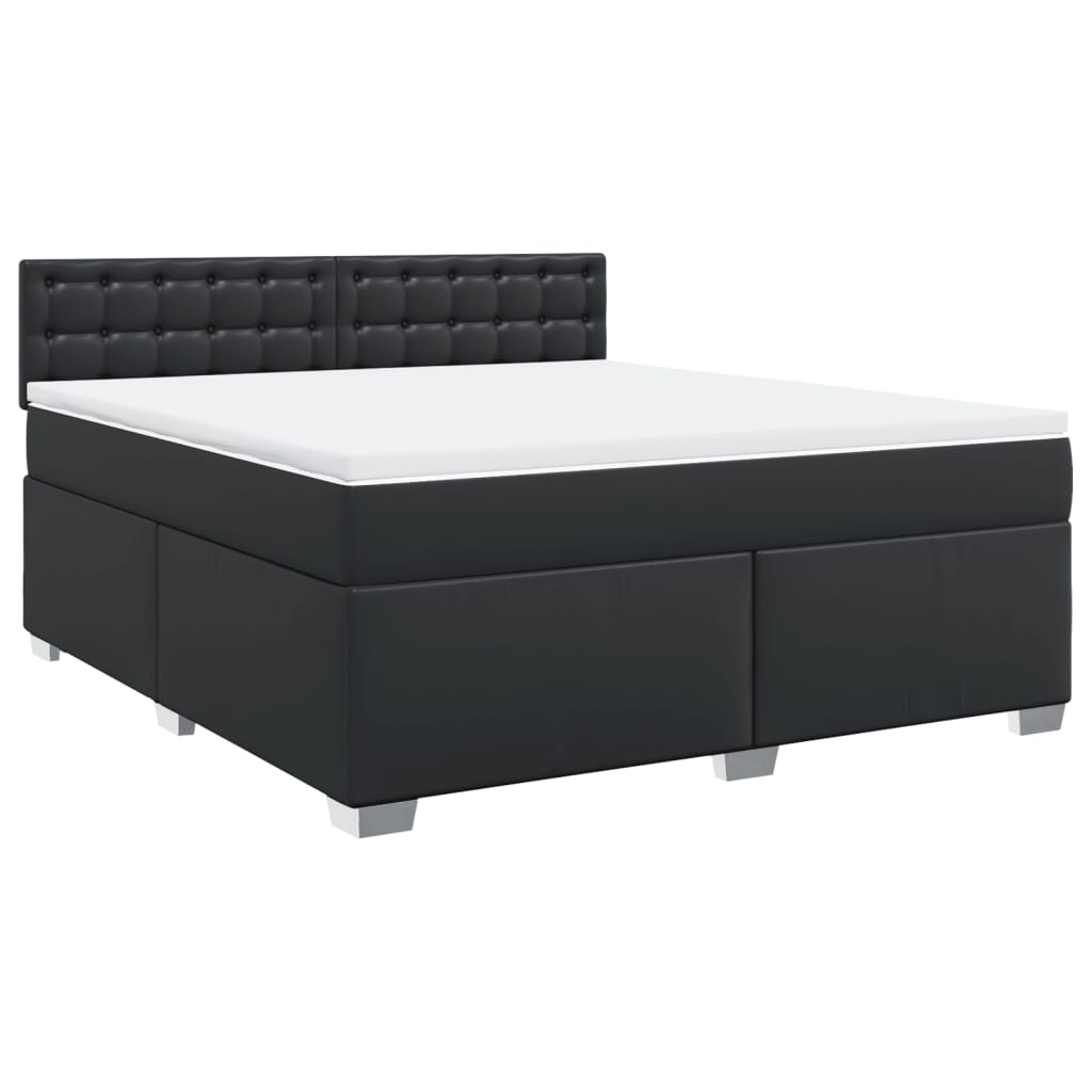 vidaXL Box Spring Bed with Mattress Black 180x200 cm Faux Leather