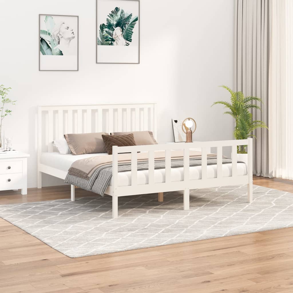 vidaXL Bed Frame with Headboard White 160x200 cm Solid Wood Pine