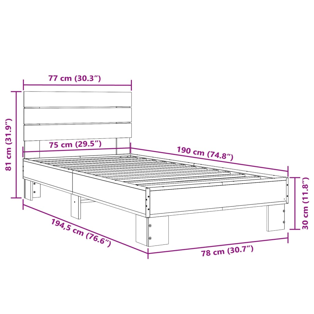 vidaXL Bed Frame without Mattress Brown Oak 75x190 cm Small Single