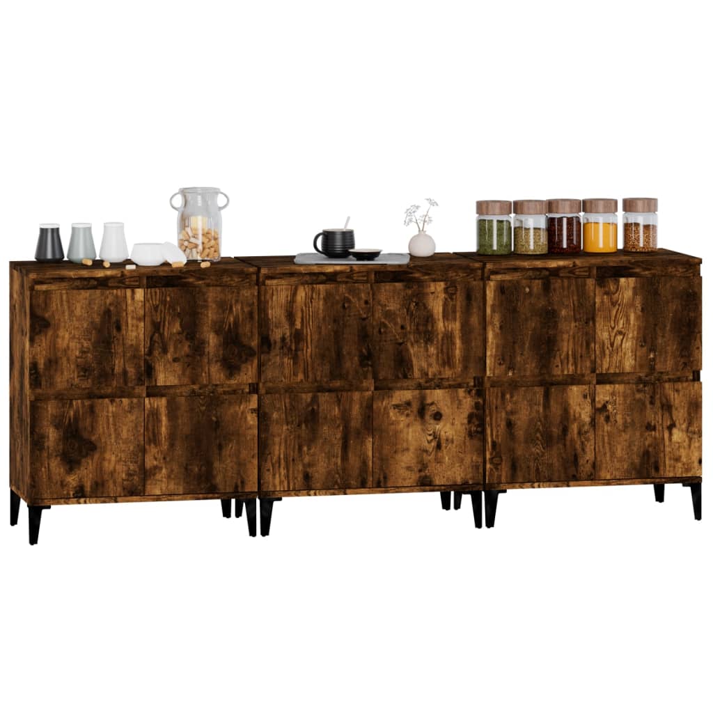 vidaXL Sideboards 3 pcs Smoked Oak 60x35x70 cm Engineered Wood