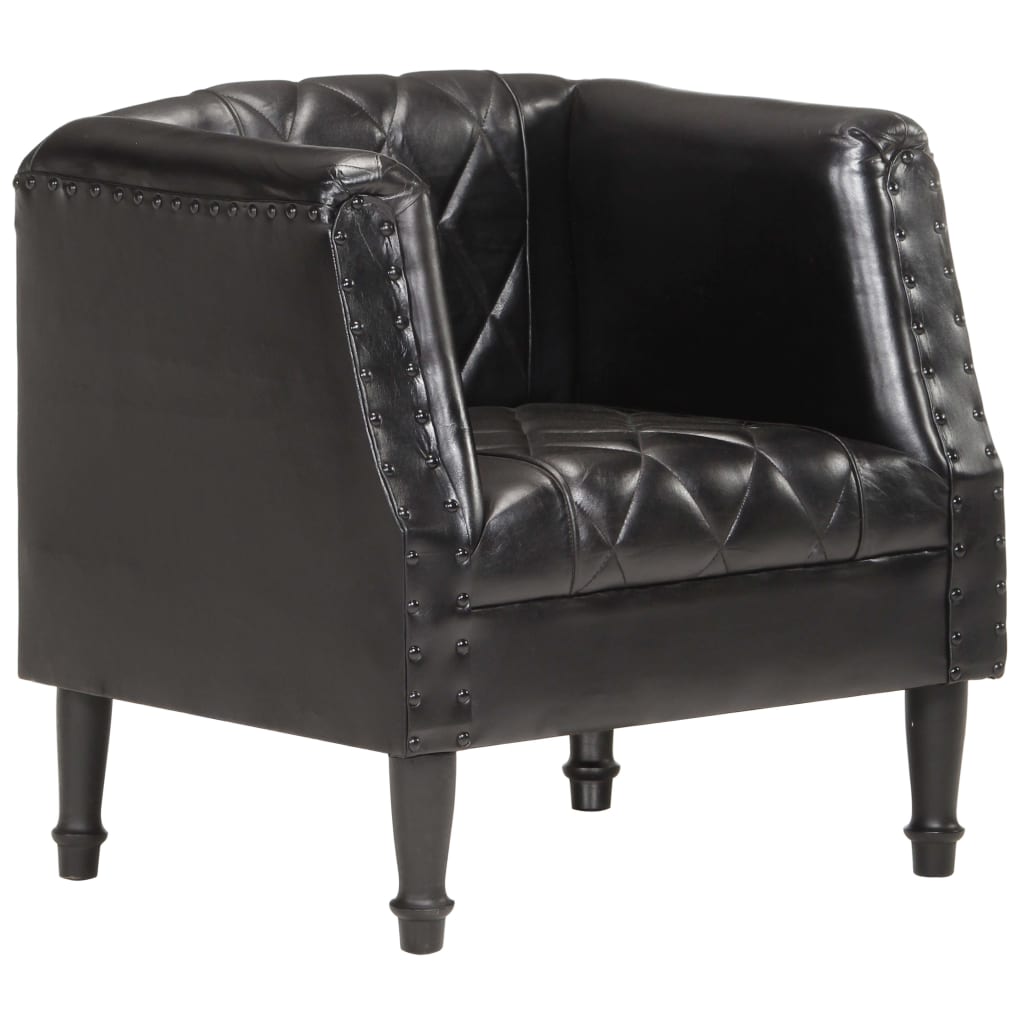 vidaXL Tub Chair Black Real Goat Leather