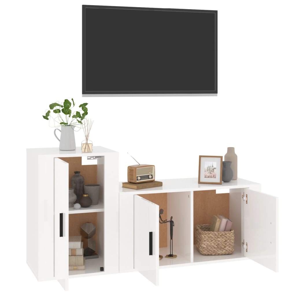 vidaXL 2 Piece TV Cabinet Set High Gloss White Engineered Wood