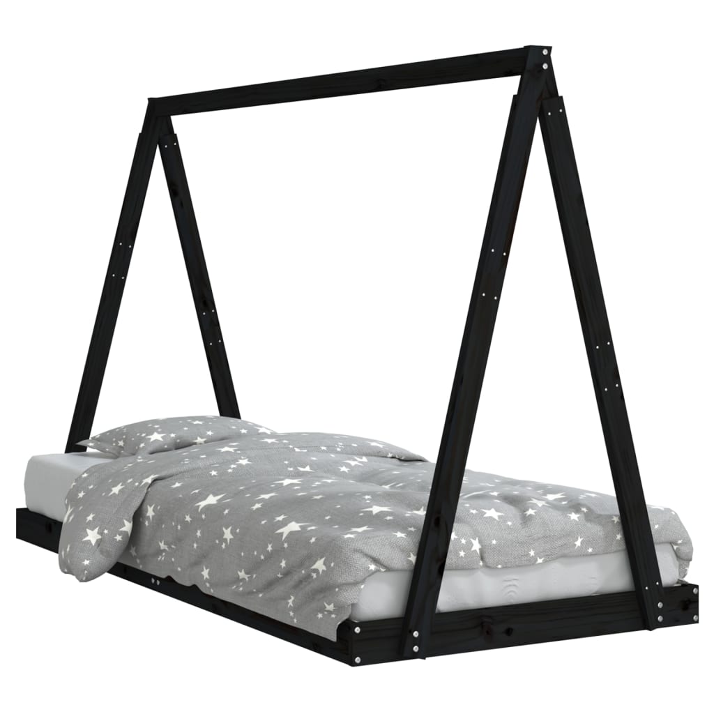 vidaXL Kids Bed Frame Black 90x200 cm Solid Wood Pine