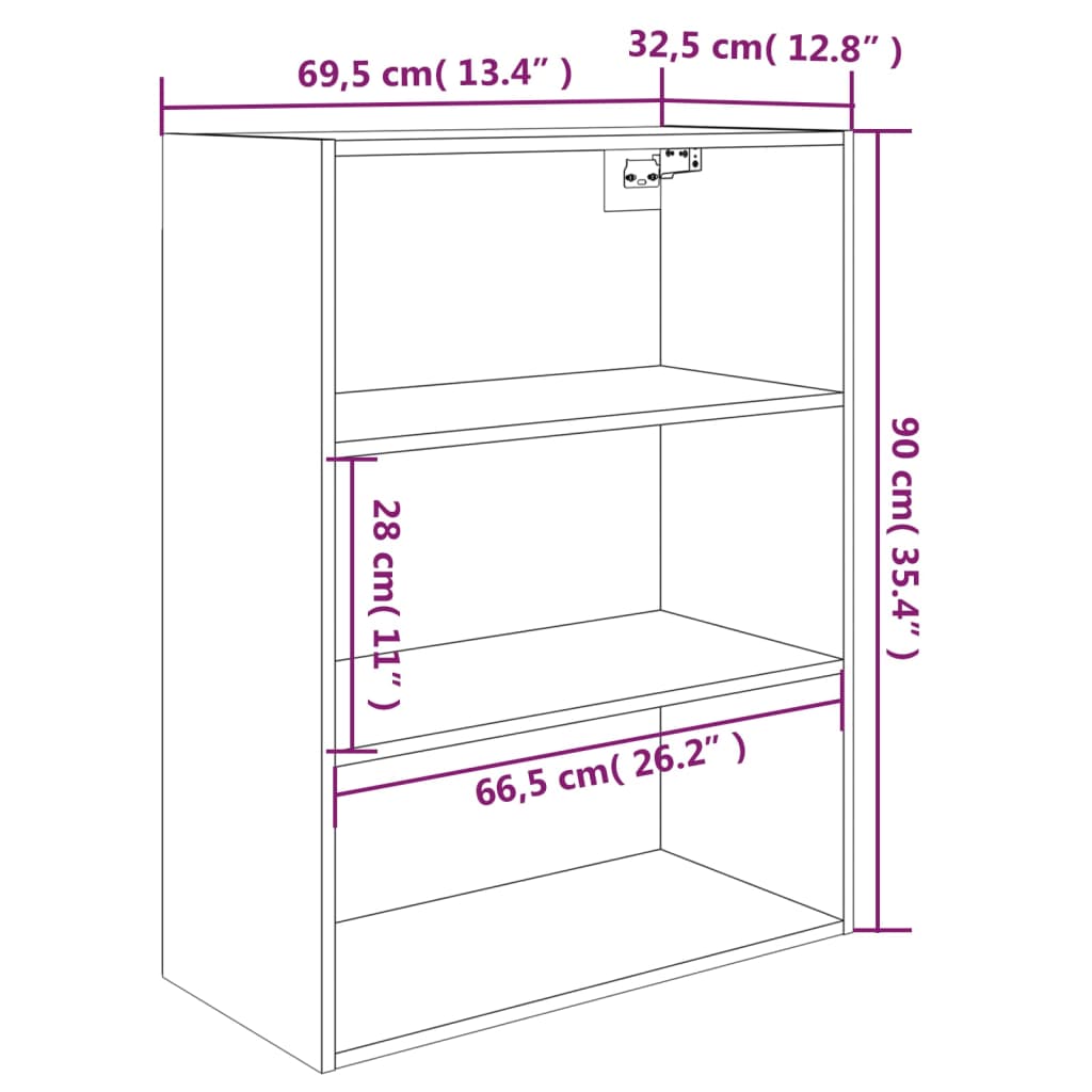 vidaXL Hanging Wall Cabinet Brown Oak 69.5x32.5x90 cm