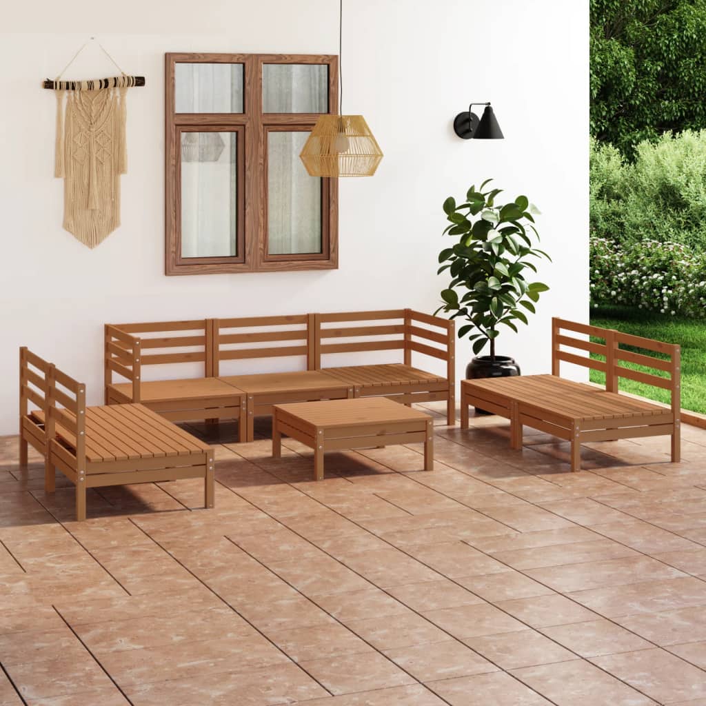 vidaXL 8 Piece Garden Lounge Set Honey Brown Solid Pinewood