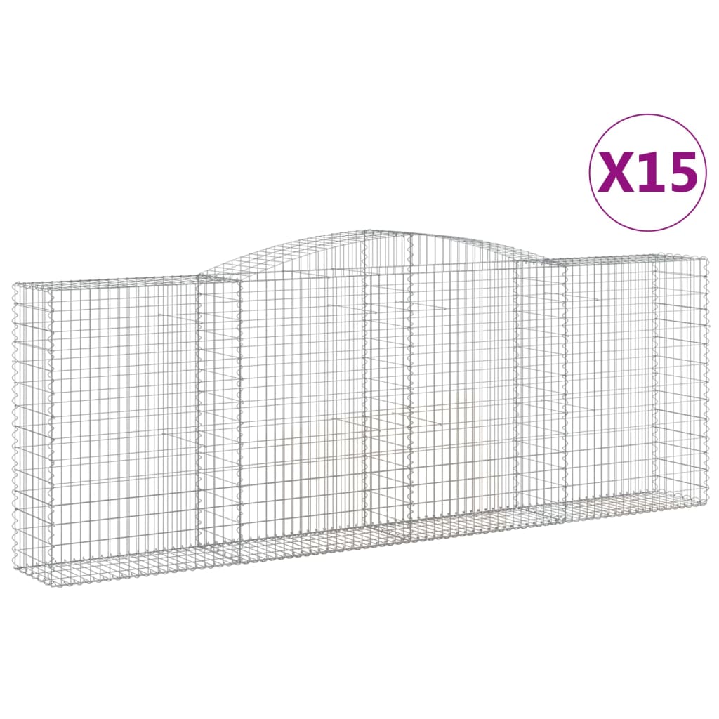 vidaXL Arched Gabion Baskets 15 pcs 400x50x140/160 cm Galvanised Iron