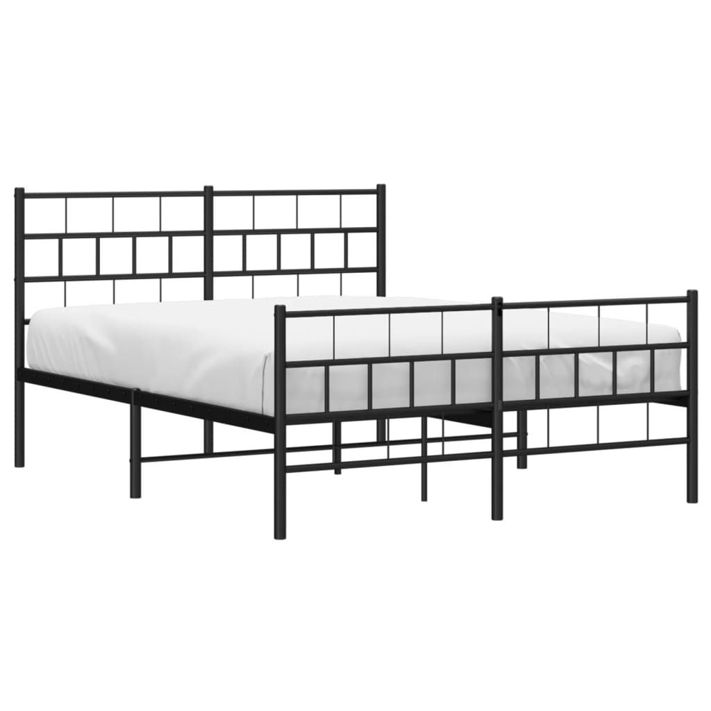 vidaXL Metal Bed Frame without Mattress with Footboard Black 135x190 cm Double