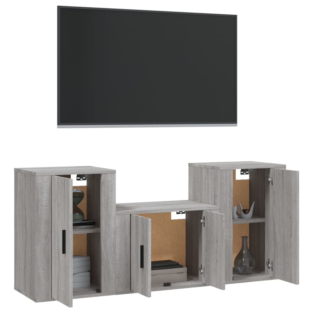 vidaXL 3 Piece TV Cabinet Set Grey Sonoma Engineered Wood