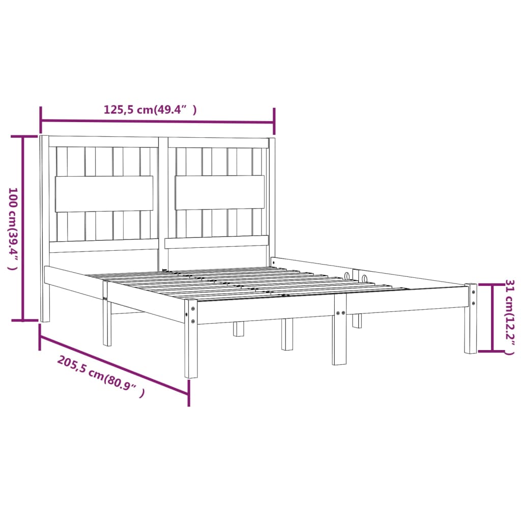 vidaXL Bed Frame without Mattress Black Solid Wood 120x200 cm (810016+818564)