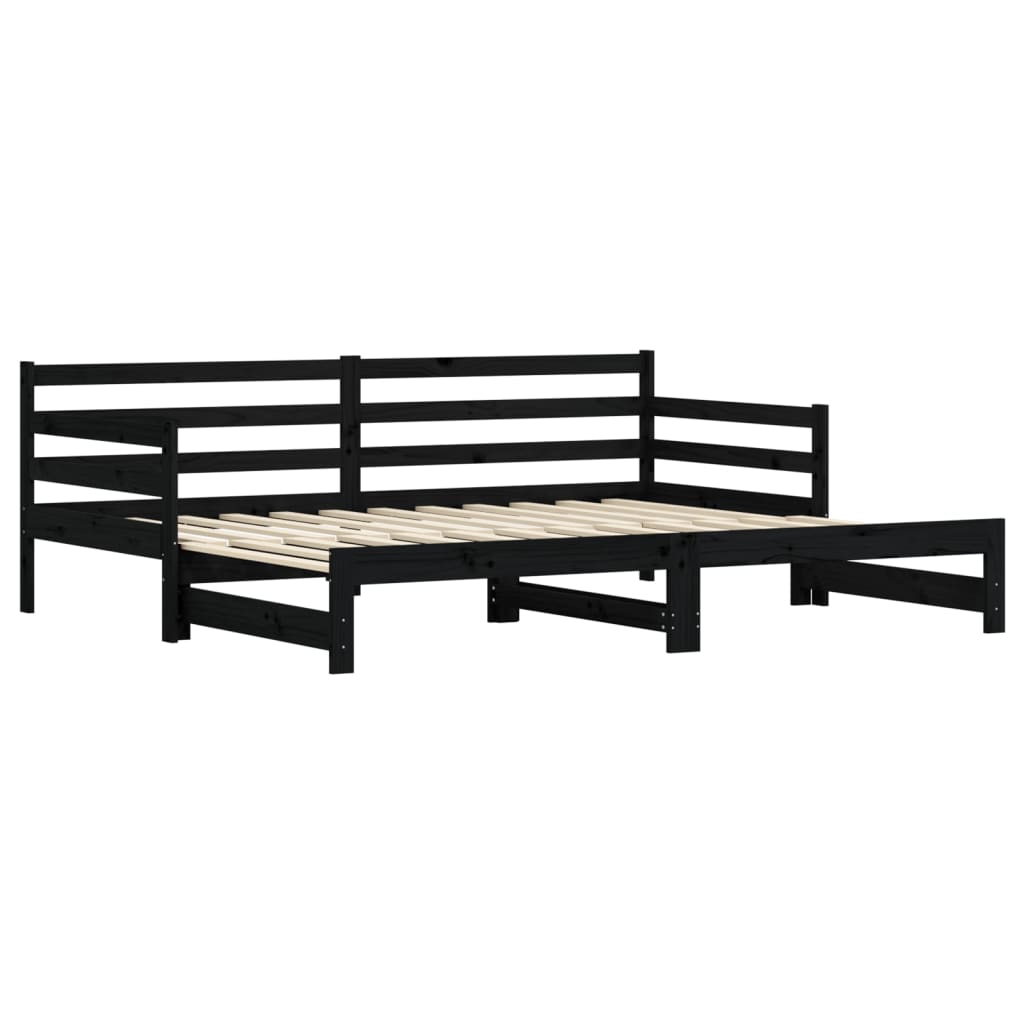 vidaXL Daybed with Trundle without Mattress Black 90x190 cm Single Solid Wood