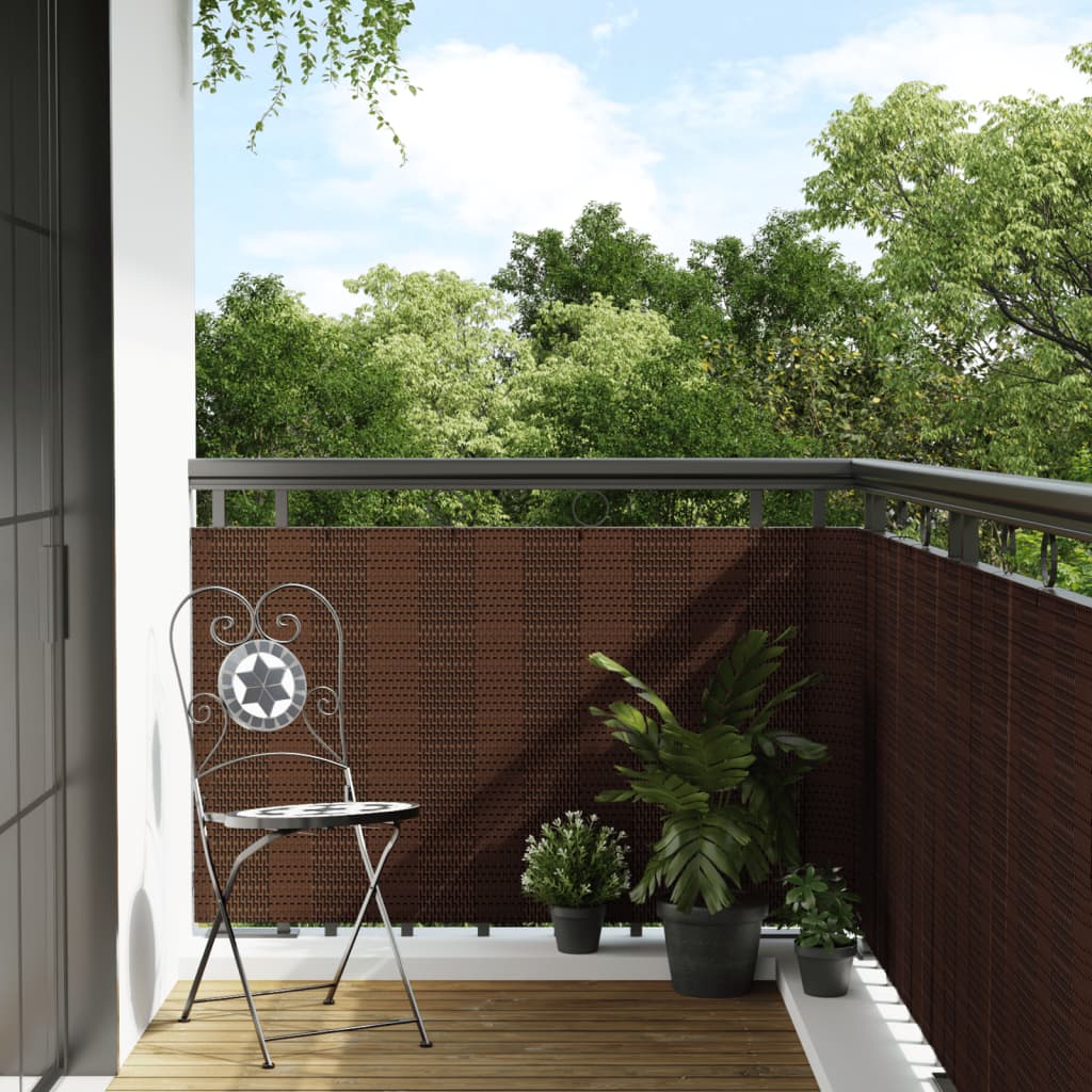 vidaXL Balcony Screen Brown and Black 400x90 cm Poly Rattan