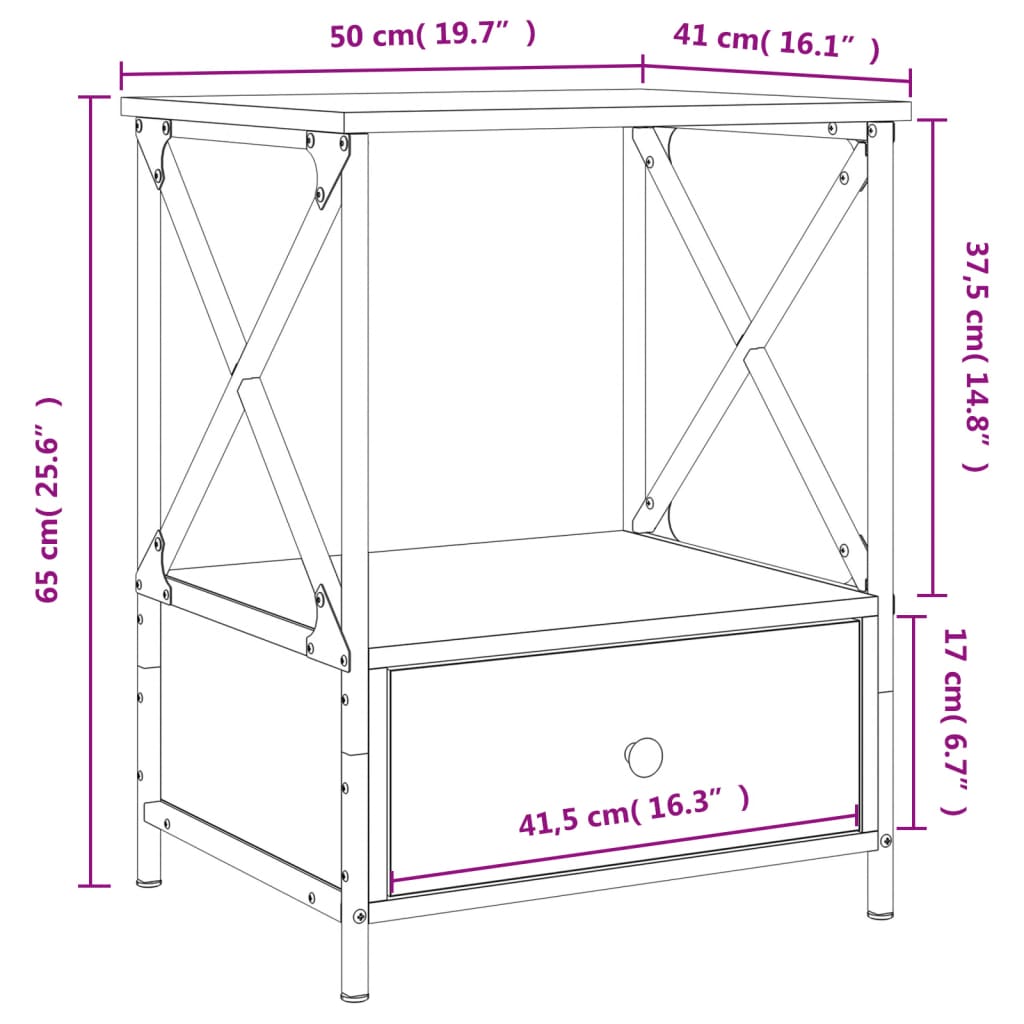 vidaXL Bedside Table Black 50x41x65 cm Engineered Wood