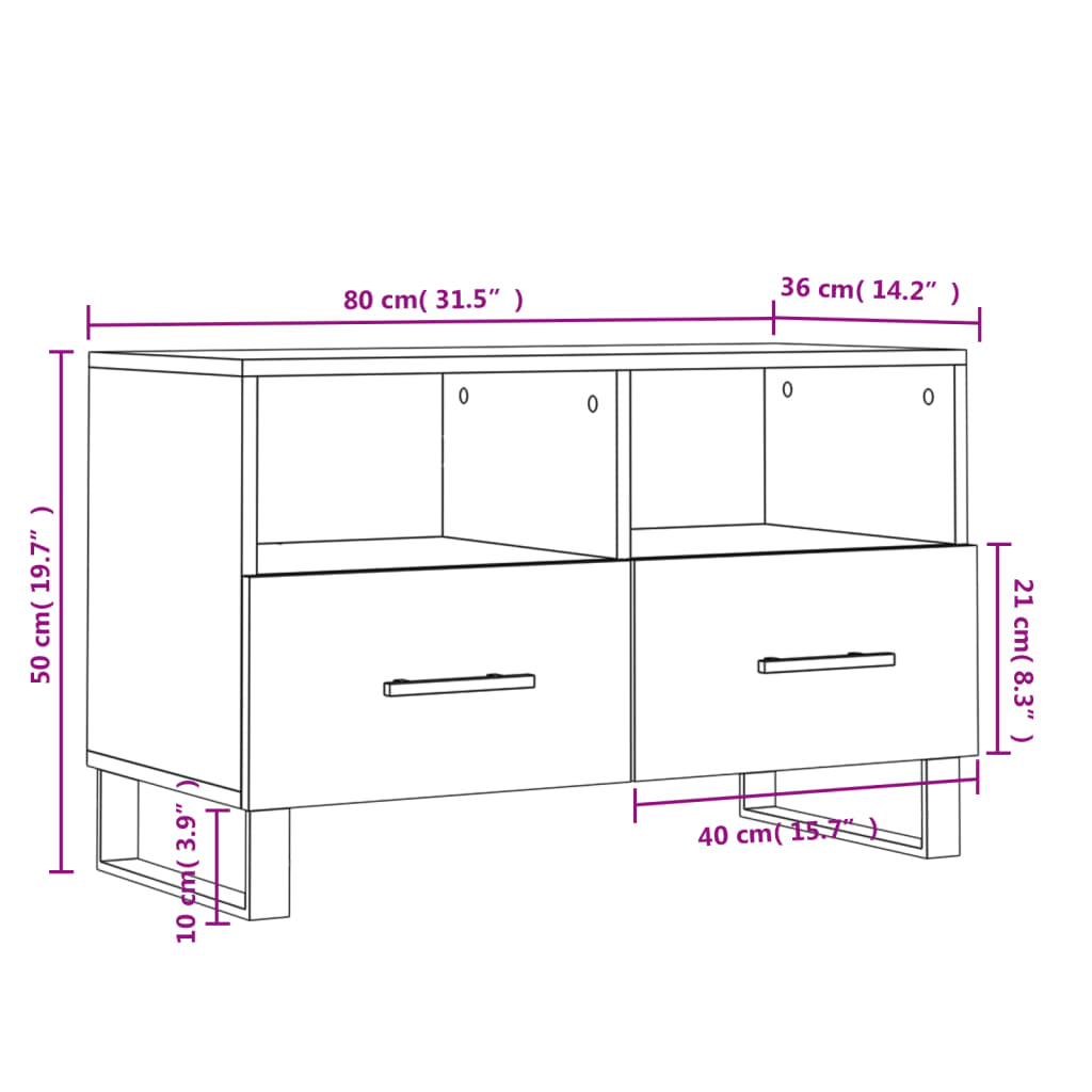 vidaXL TV Cabinet High Gloss White 80x36x50 cm Engineered Wood