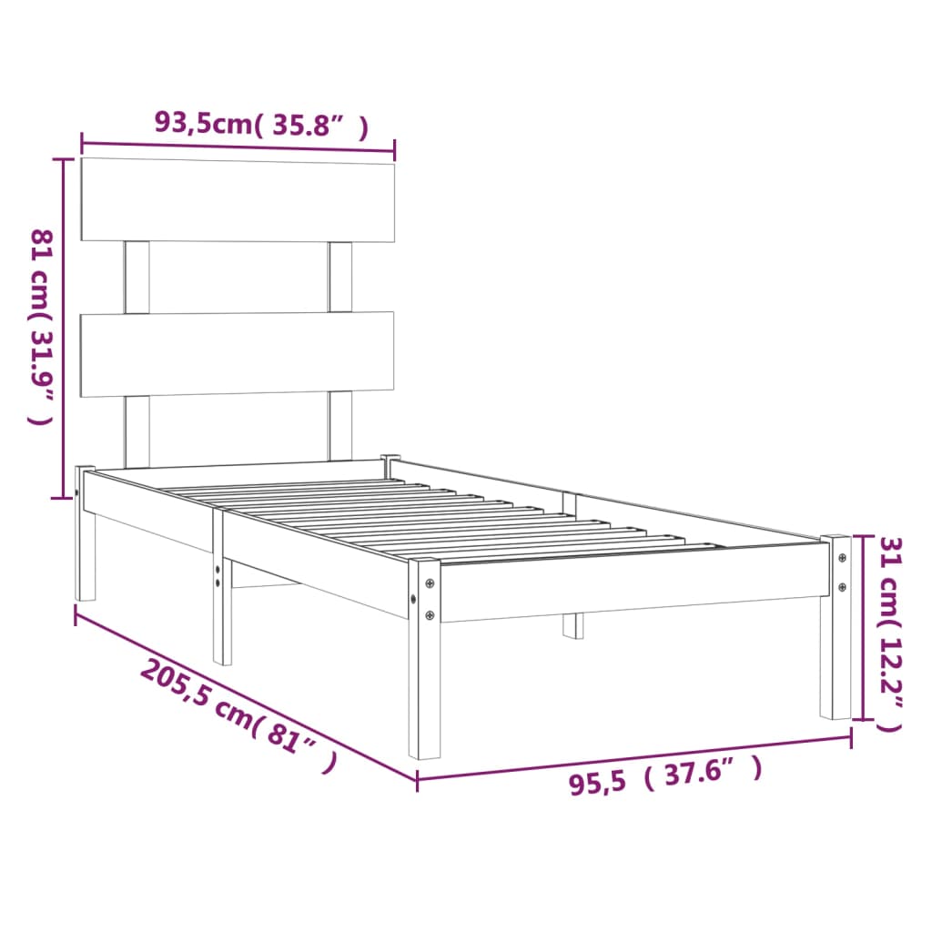 vidaXL Bed Frame without Mattres 90x200 cms Solid Wood