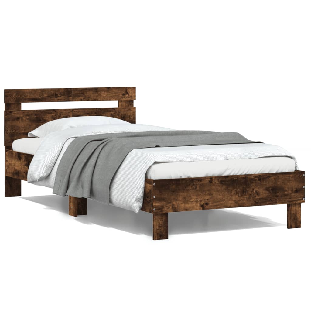 vidaXL Bed Frame without Mattress with Headboard Smoked Oak 100x200 cm