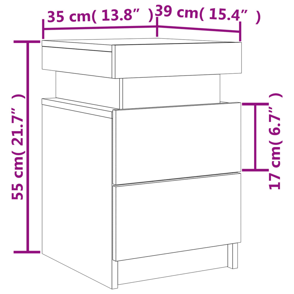 vidaXL Bedside Cabinet with LED Lights Grey Sonoma 35x39x55 cm