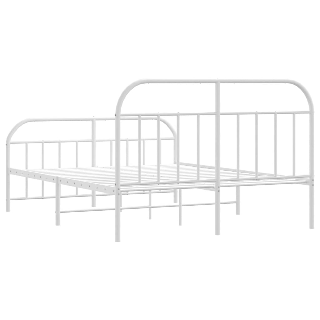 vidaXL Metal Bed Frame without Mattress with Footboard White 140x190 cm