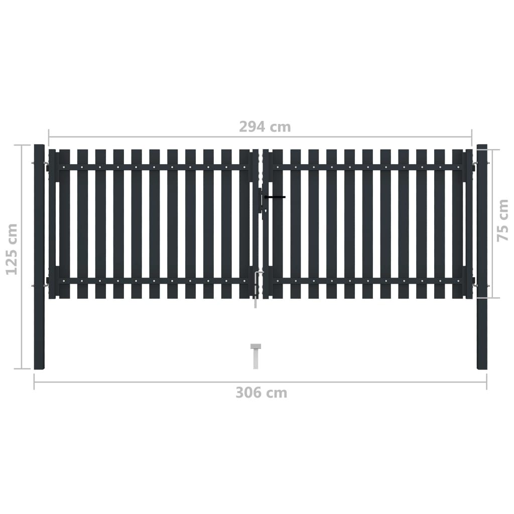 vidaXL Double Door Fence Gate Steel 306x125 cm Anthracite