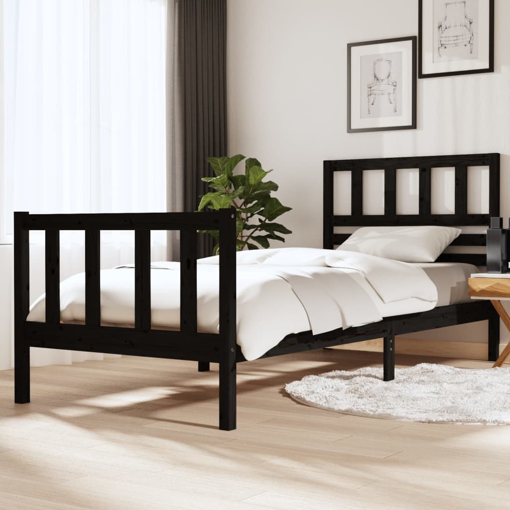 vidaXL Bed Frame without Mattress Black Solid Wood 90x200 cm (810071+814128)