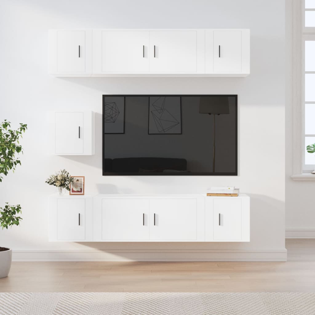 vidaXL 7 Piece TV Cabinet Set White Engineered Wood