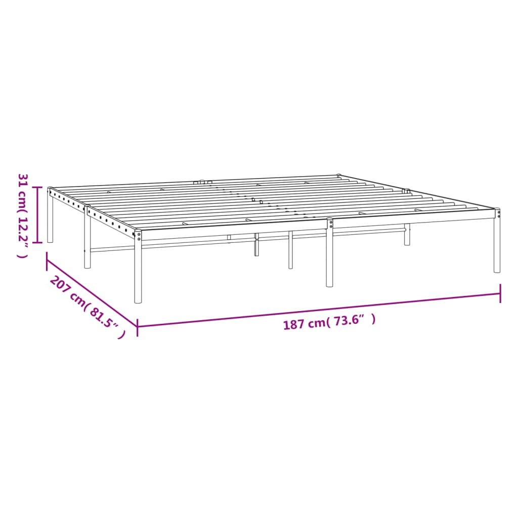 vidaXL Metal Bed Frame Black 180x200 cm Super King