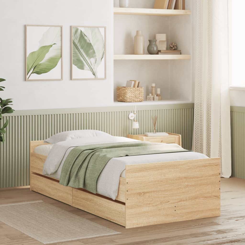 vidaXL Bed Frame without Mattress Sonoma Oak 75x190 cm Small Single