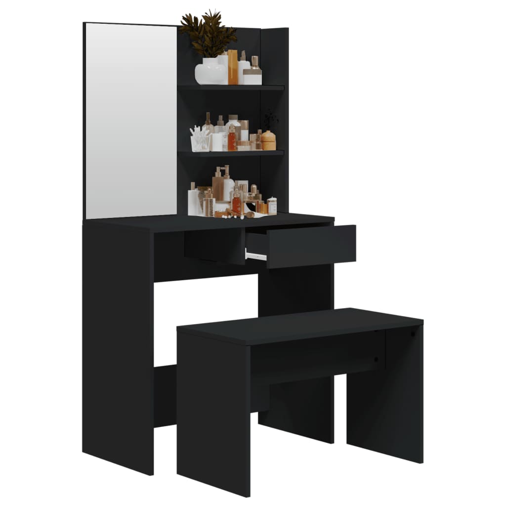 vidaXL Dressing Table Set Black 74.5x40x141 cm