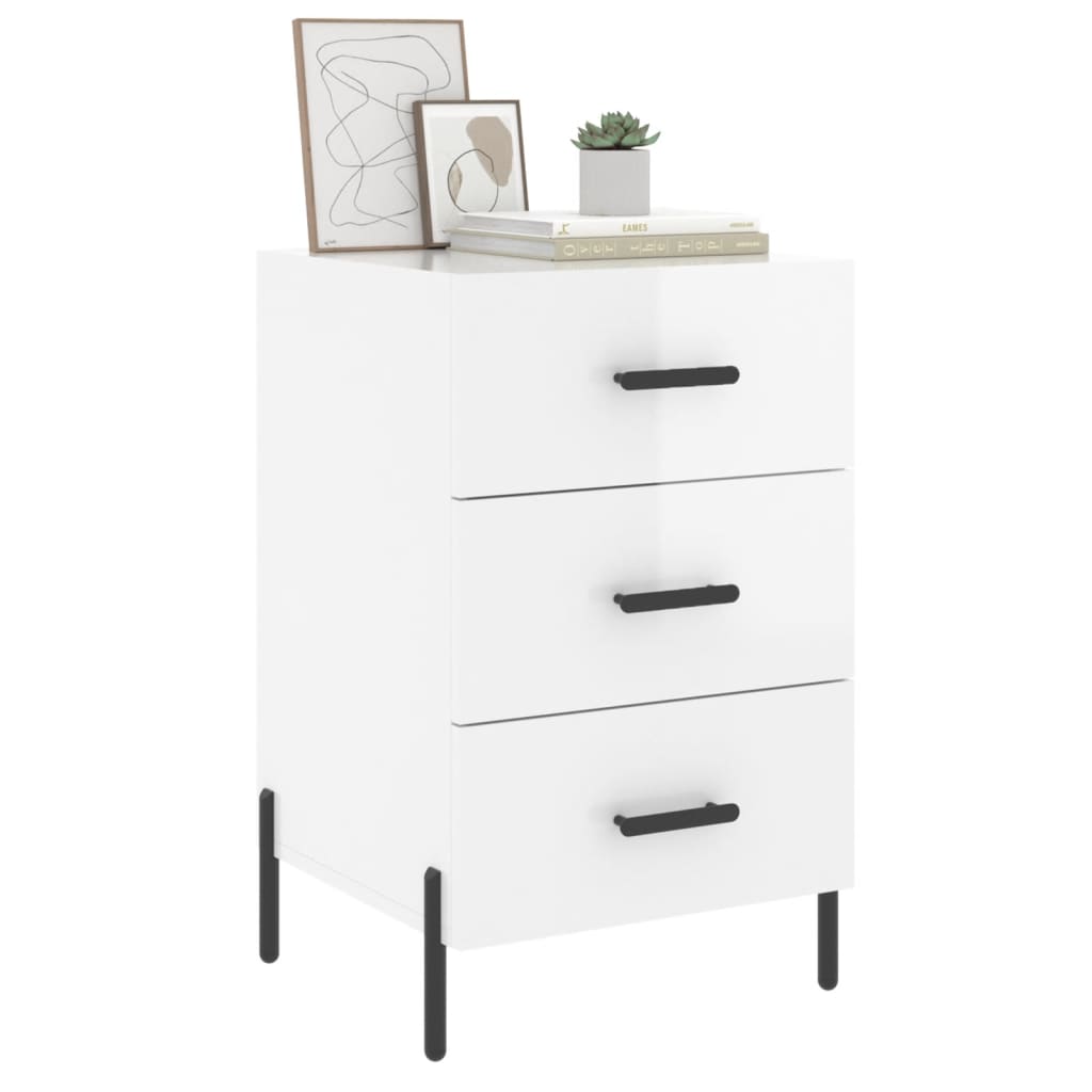 vidaXL Bedside Cabinet High Gloss White 40x40x66 cm Engineered Wood