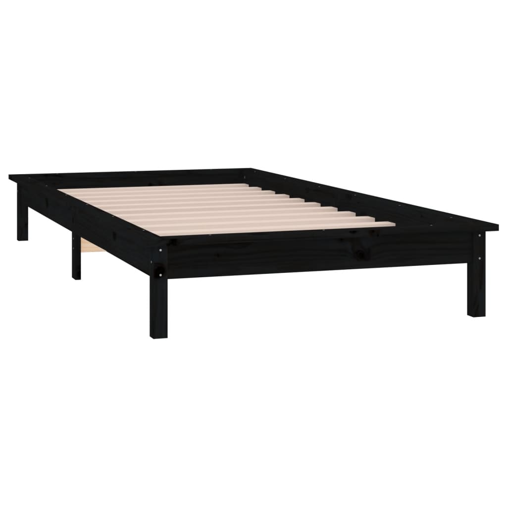 vidaXL LED Bed Frame without Mattress Black 90x190 cm Single Solid Wood