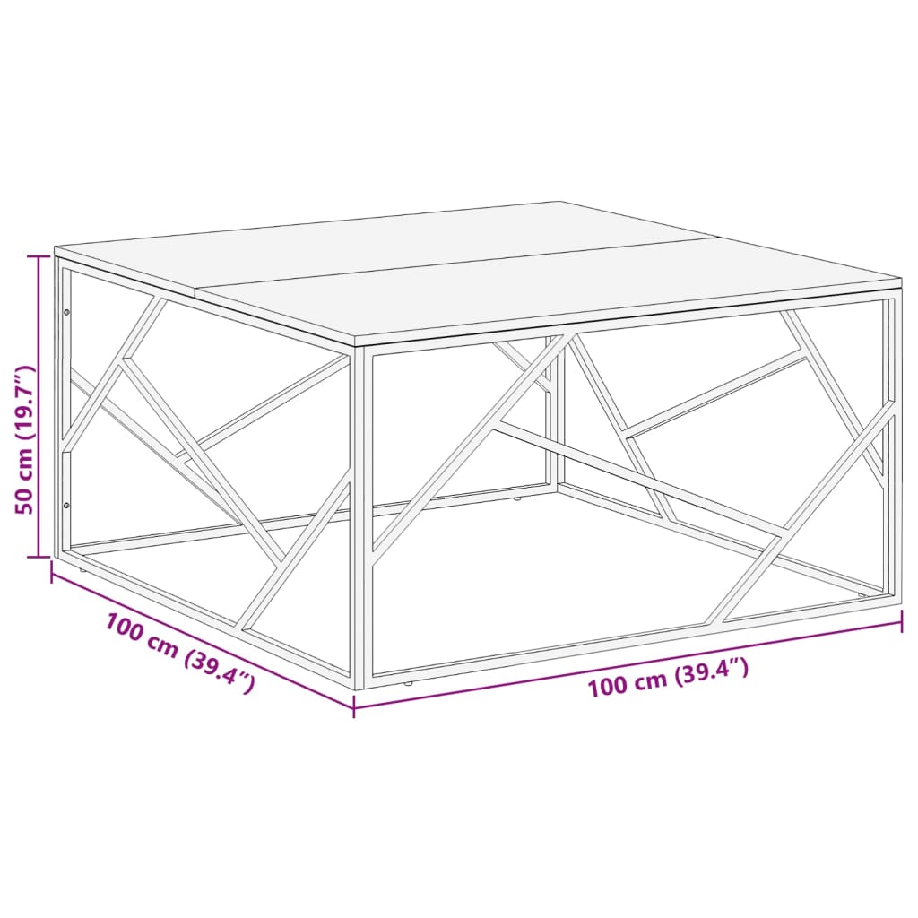 vidaXL Coffee Table Silver Stainless Steel and Solid Wood Sleeper