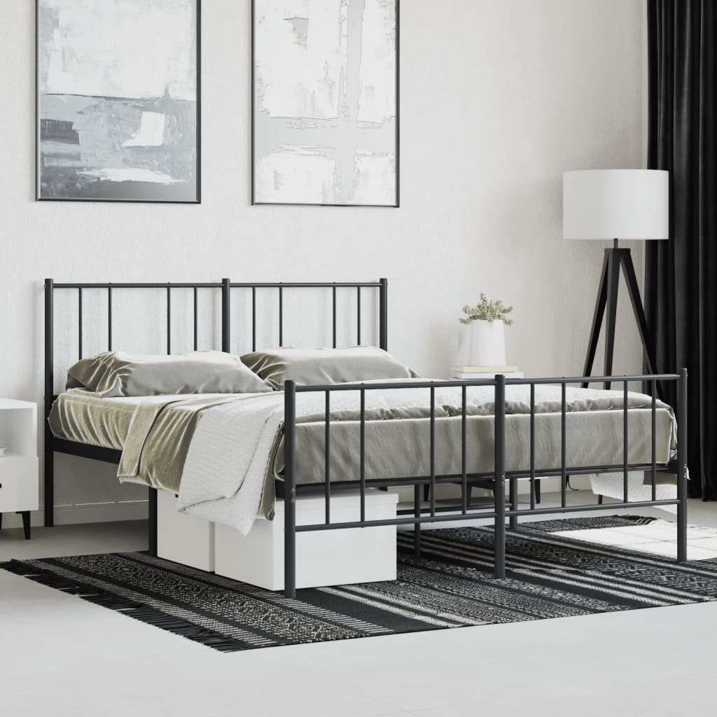 vidaXL Metal Bed Frame without Mattress with Footboard Black 140x190 cm