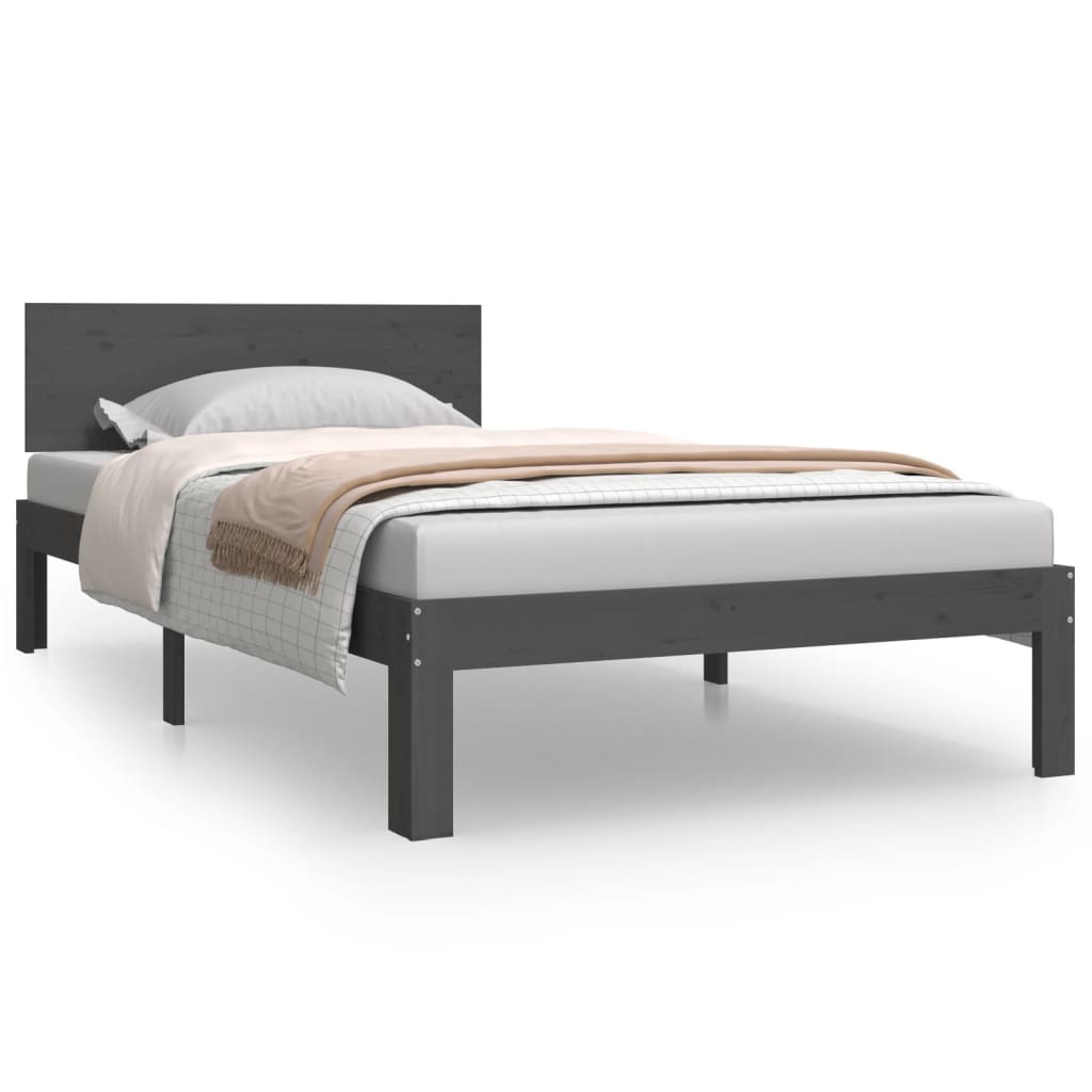 vidaXL Bed Frame without Mattress Grey Solid Wood Pine 100x200 cm