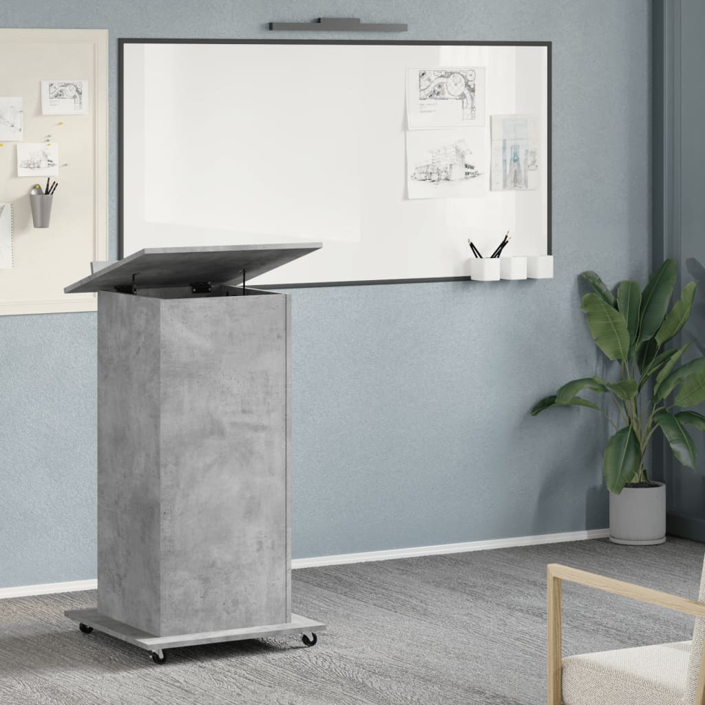 vidaXL Lectern with Wheels & Drawer Concrete Grey 55x55x107 cm Engineered Wood