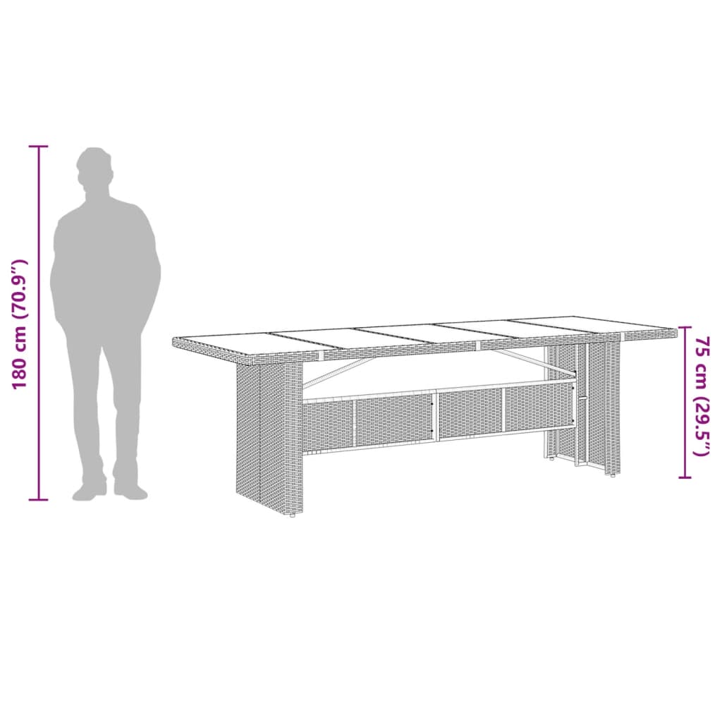 vidaXL Garden Table with Glass Top Black 240x90x75 cm Poly Rattan