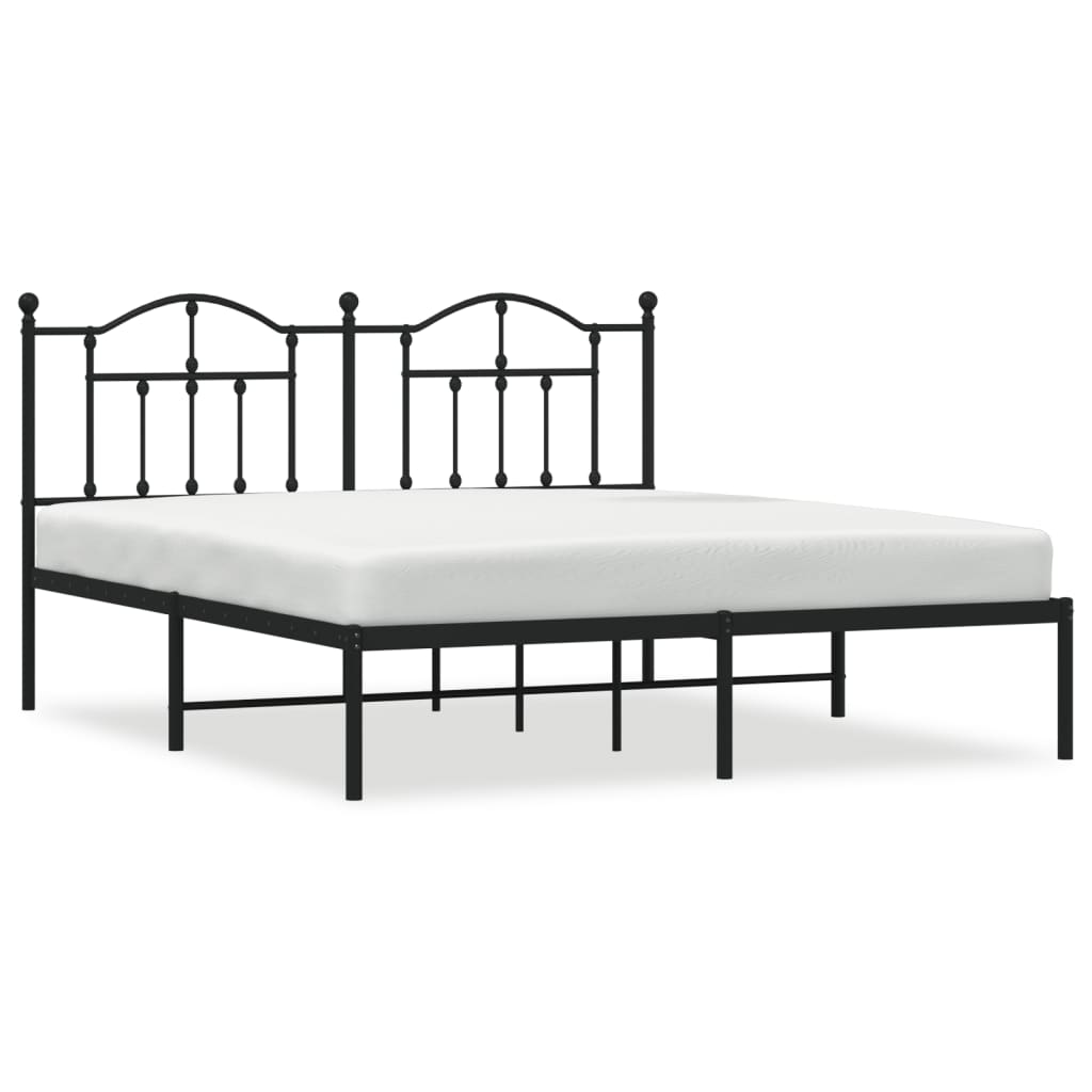 vidaXL Metal Bed Frame without Mattress with Headboard Black 183x213 cm